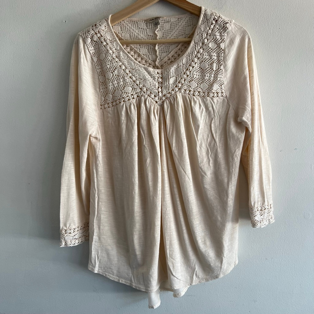 Lucky Brand Cream Crochet Yoke Tunic